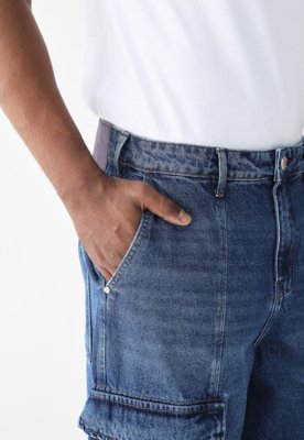 Calça Jeans Colcci Reta Cargo Loose Azul