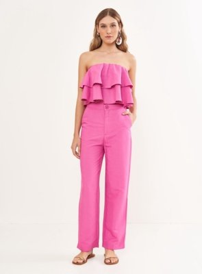 Calça Linho Rosa Mon Amour