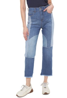 Calça Jeans Colcci Reta Recortes Azul Menor preço em Calça Jeans Colcci Reta Recortes Azul