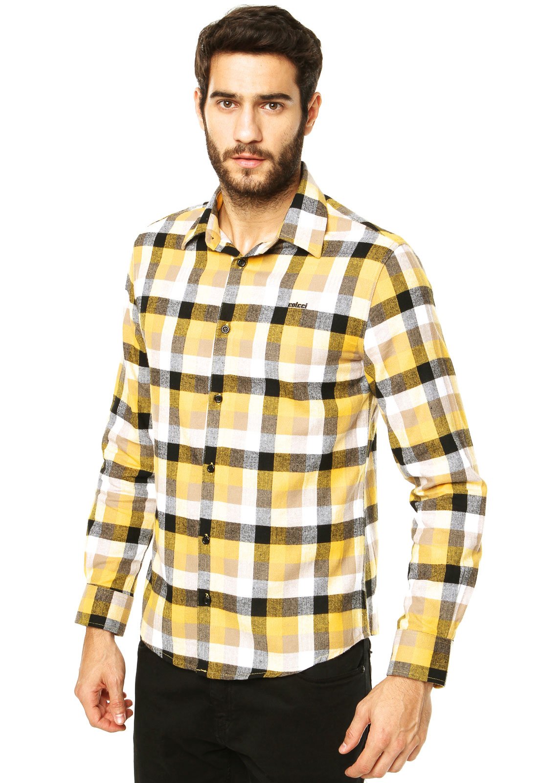 camisa xadrez masculina amarela