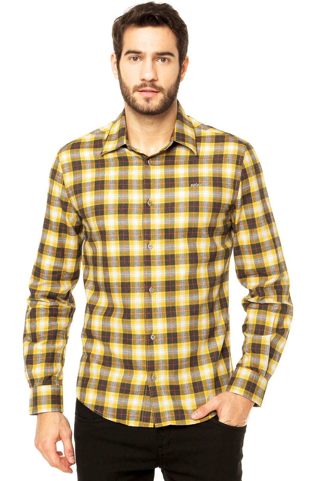 camisa xadrez masculina amarela