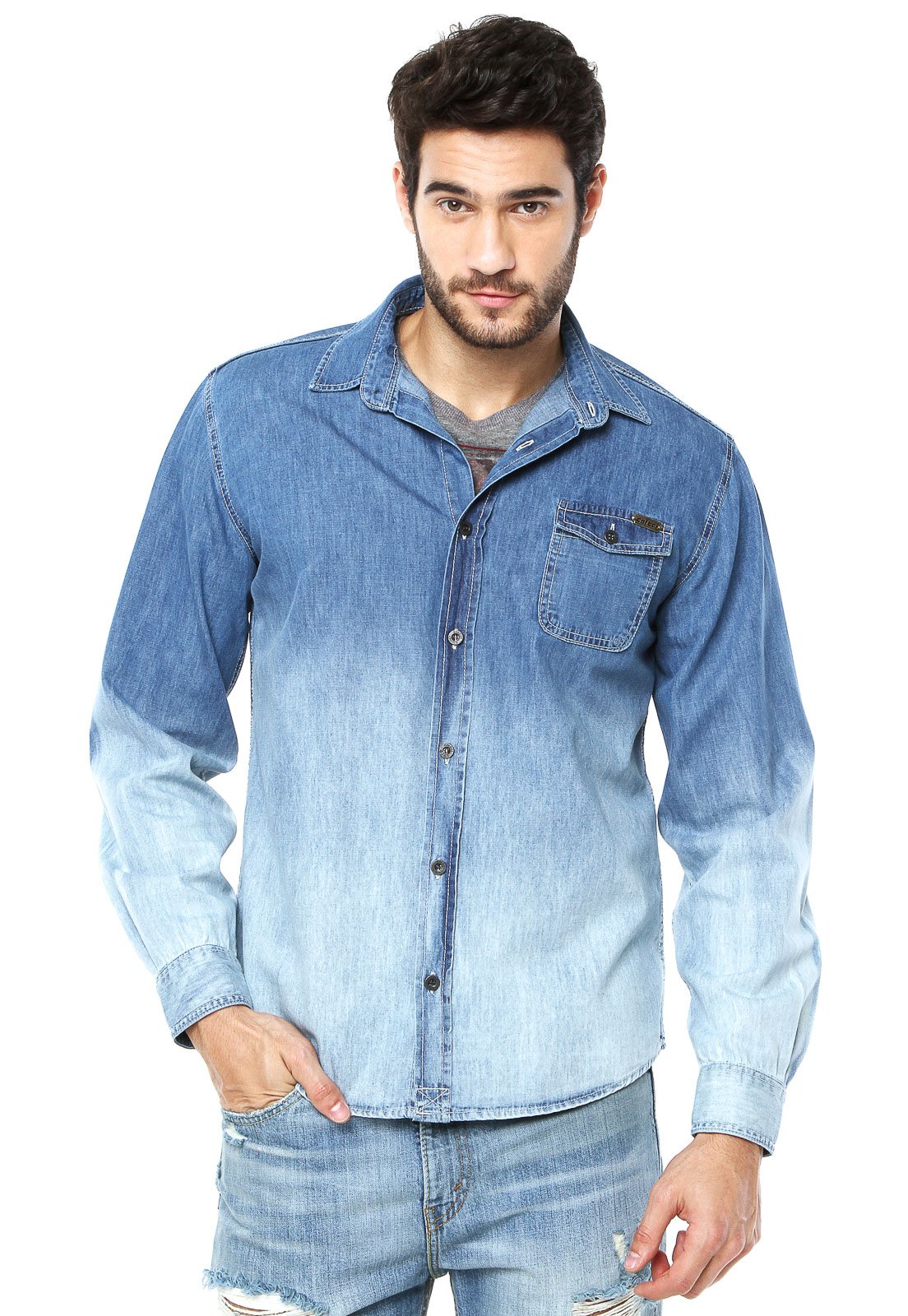 camisa jeans colcci masculina