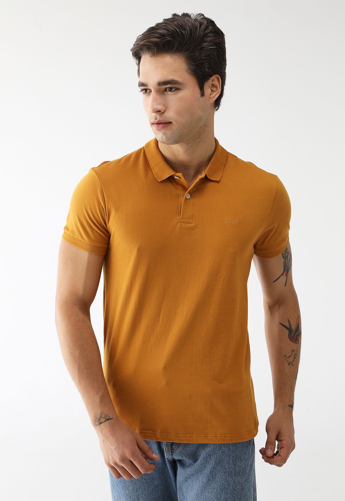 Camisa Polo Colcci Reta Logo Amarela