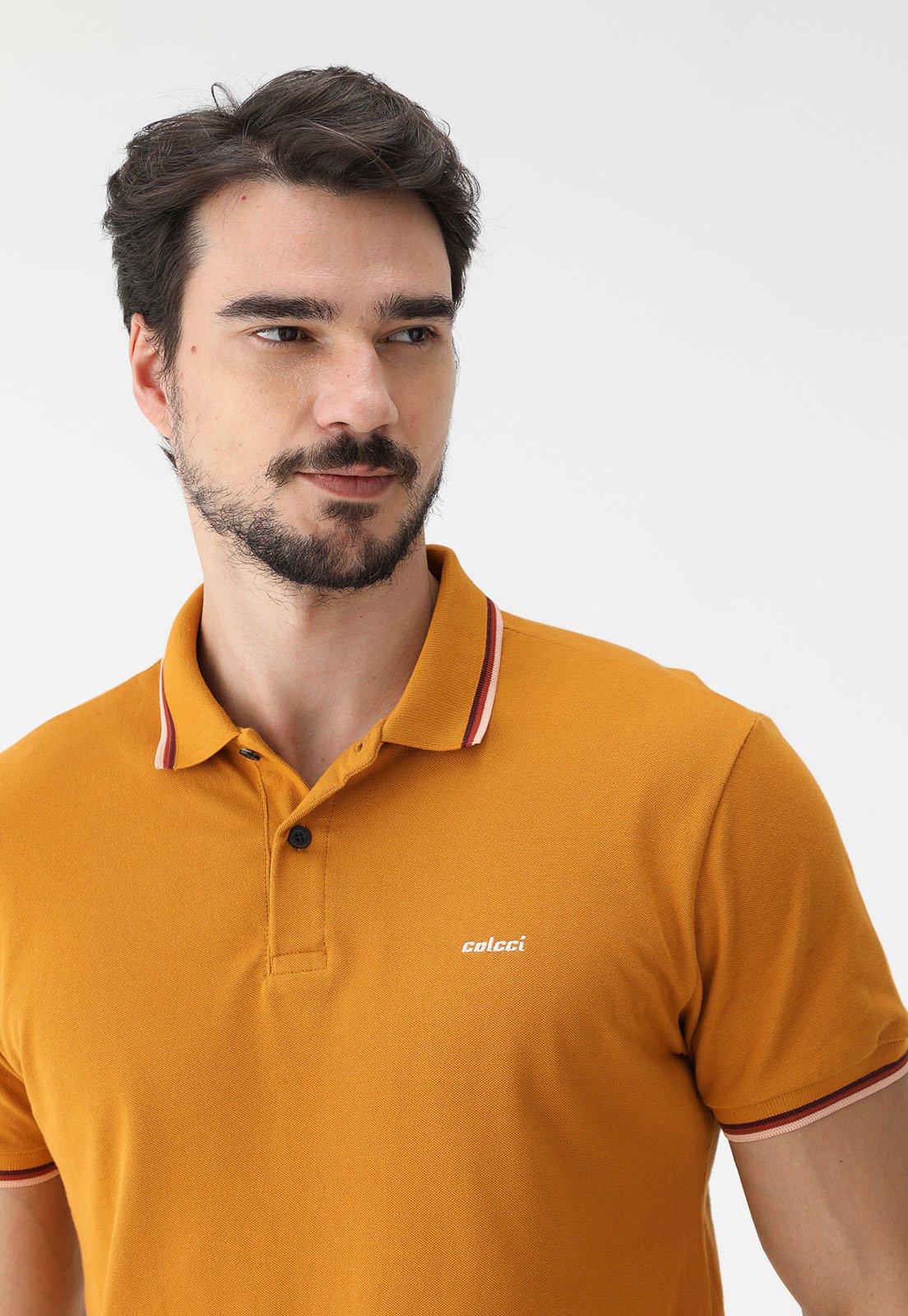 Camisa Polo Colcci Reta Logo Amarela