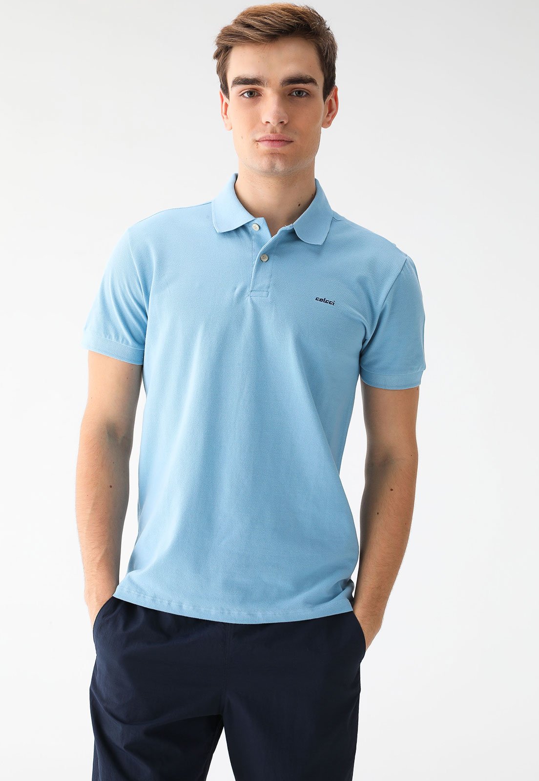 Camisa Polo Colcci Reta Logo Azul