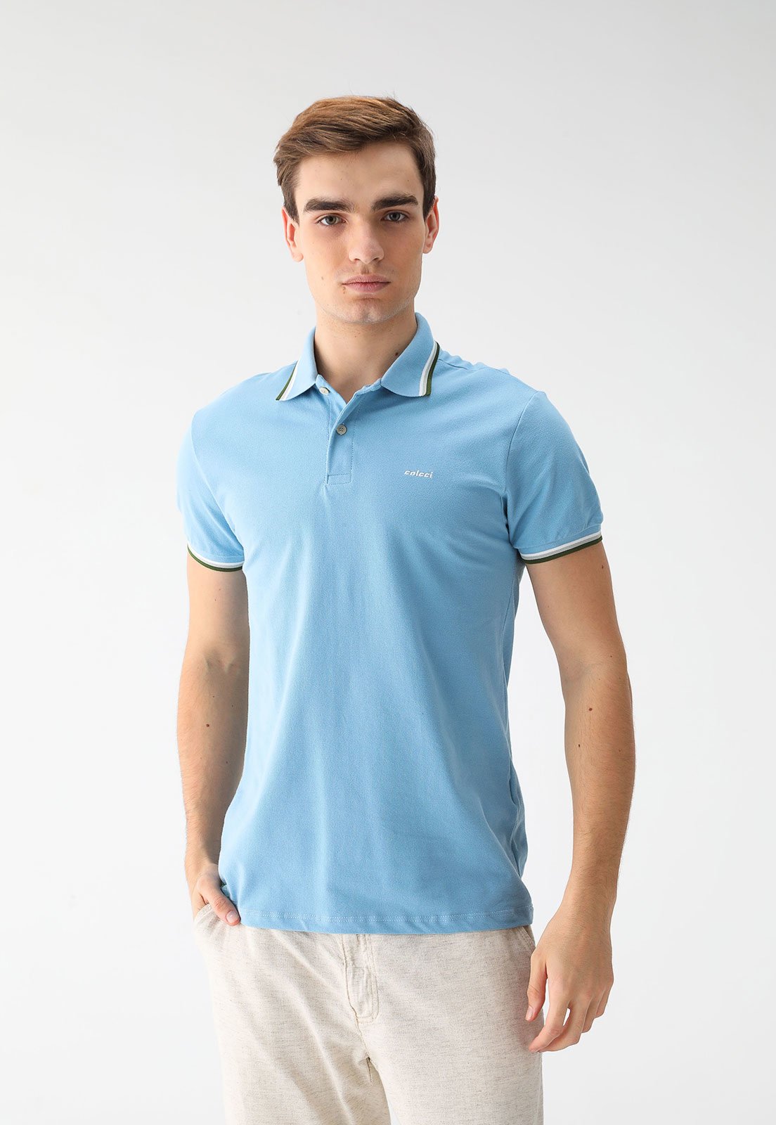 Camisa Polo Colcci Reta Logo Azul