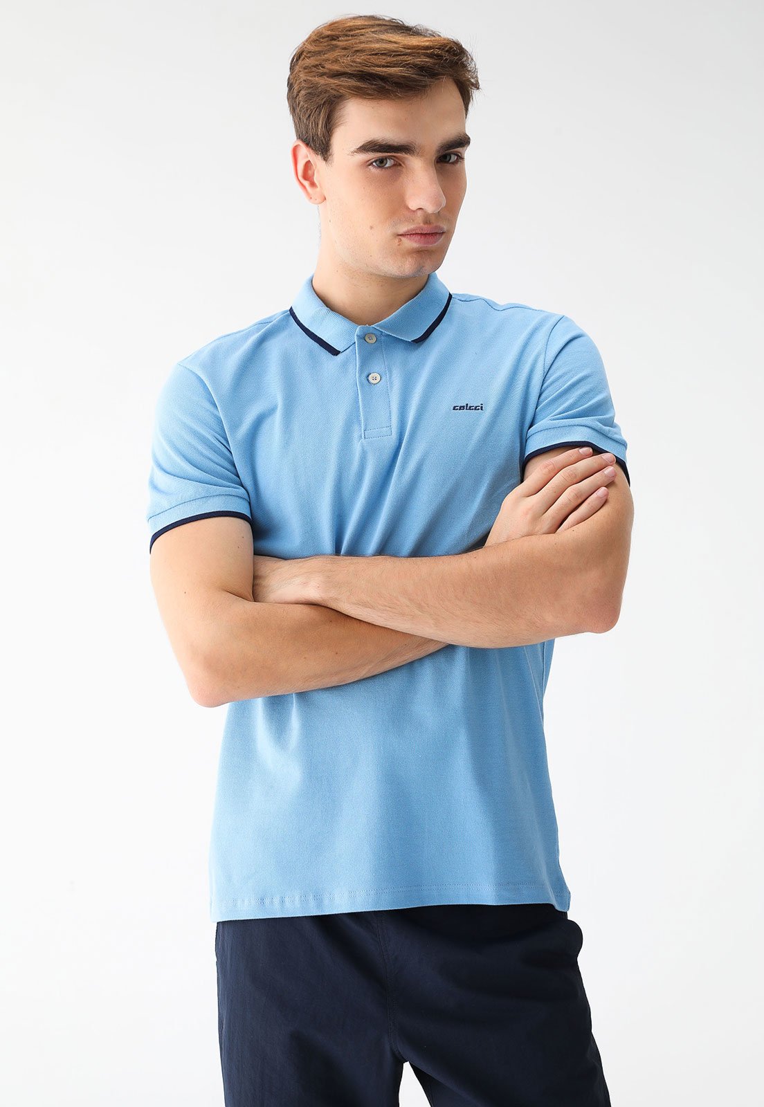 Camisa Polo Colcci Reta Logo Azul