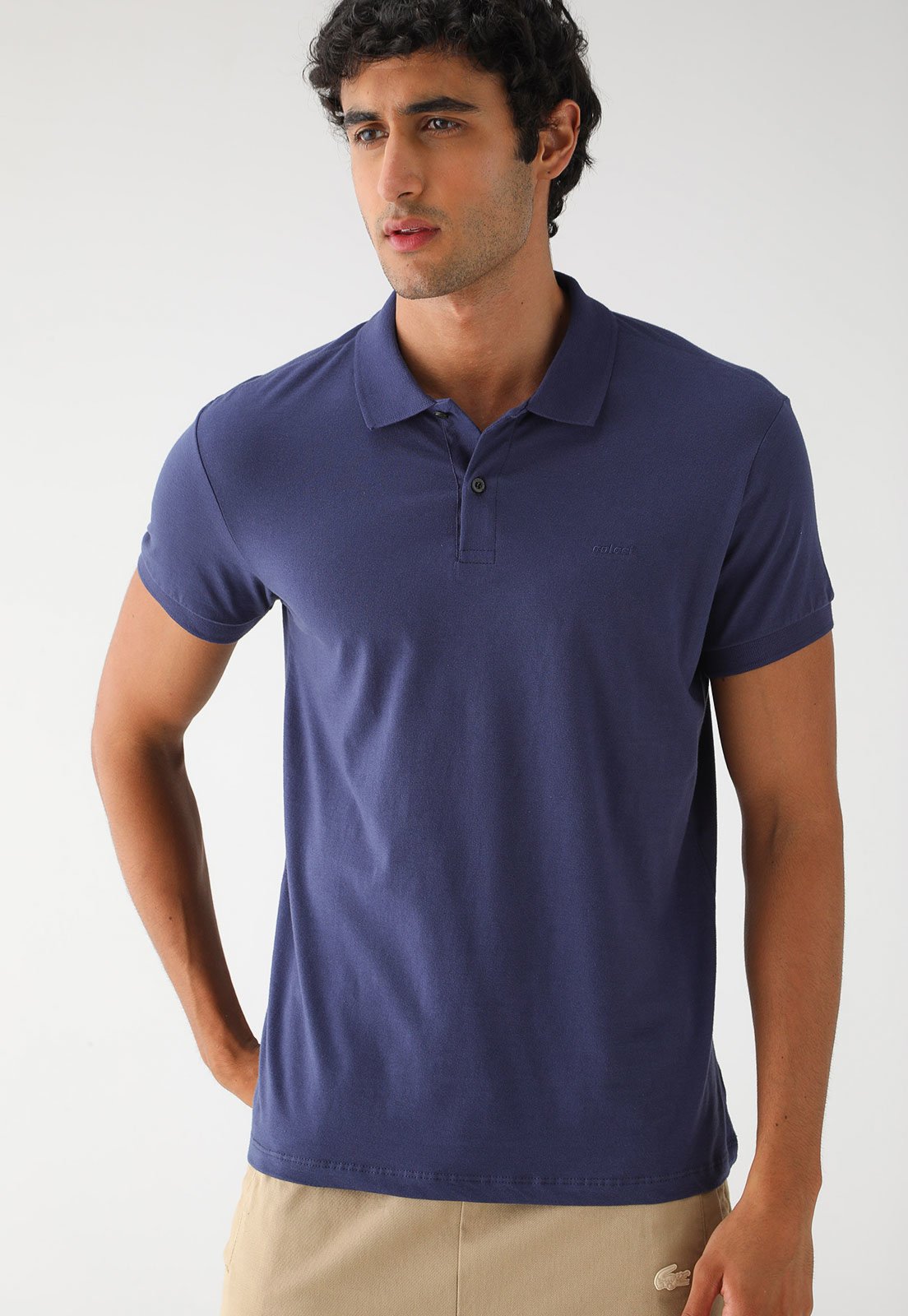 Camisa Polo Colcci Reta Logo Azul