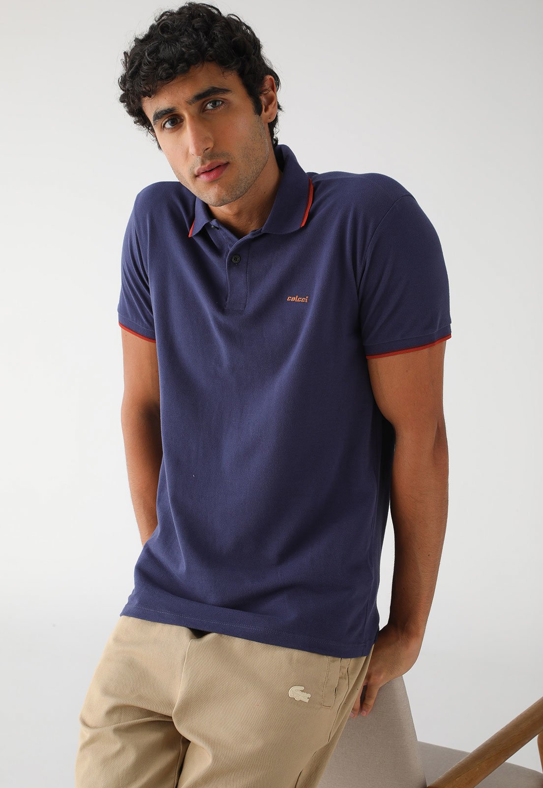 Camisa Polo Colcci Reta Logo Azul