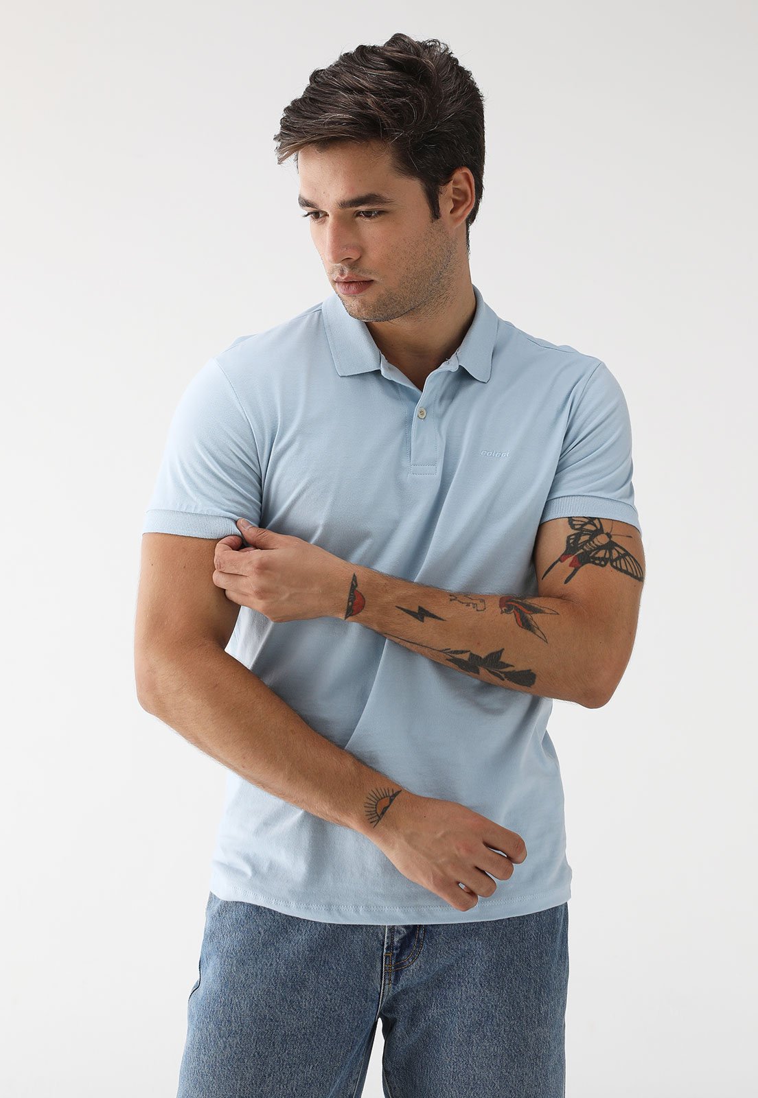 Camisa Polo Colcci Reta Logo Azul