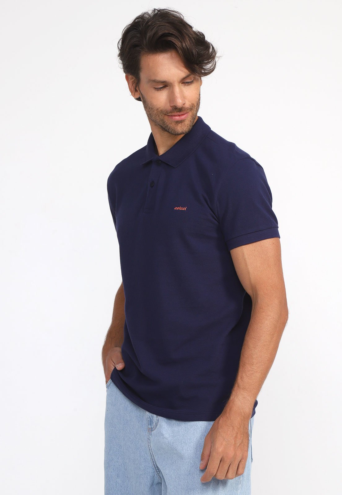 Camisa Polo Tommy Hilfiger Reta Logo Azul-Marinho