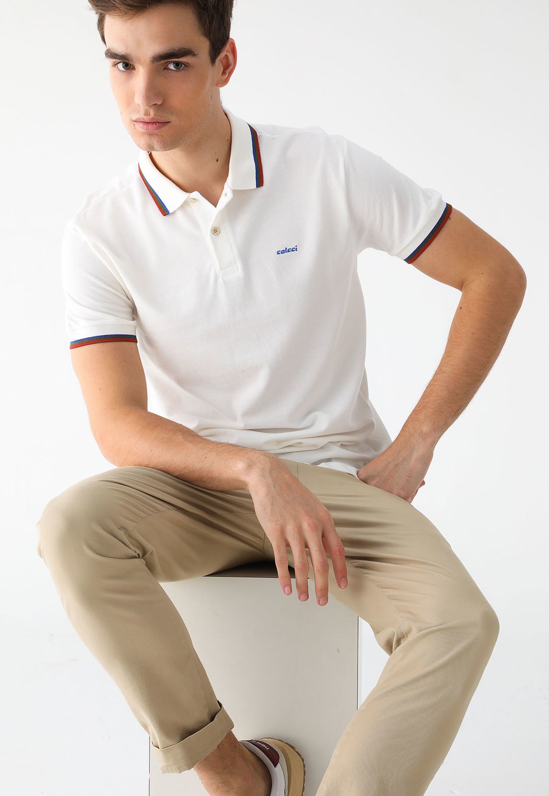 Camisa Polo Colcci Reta Logo Branca