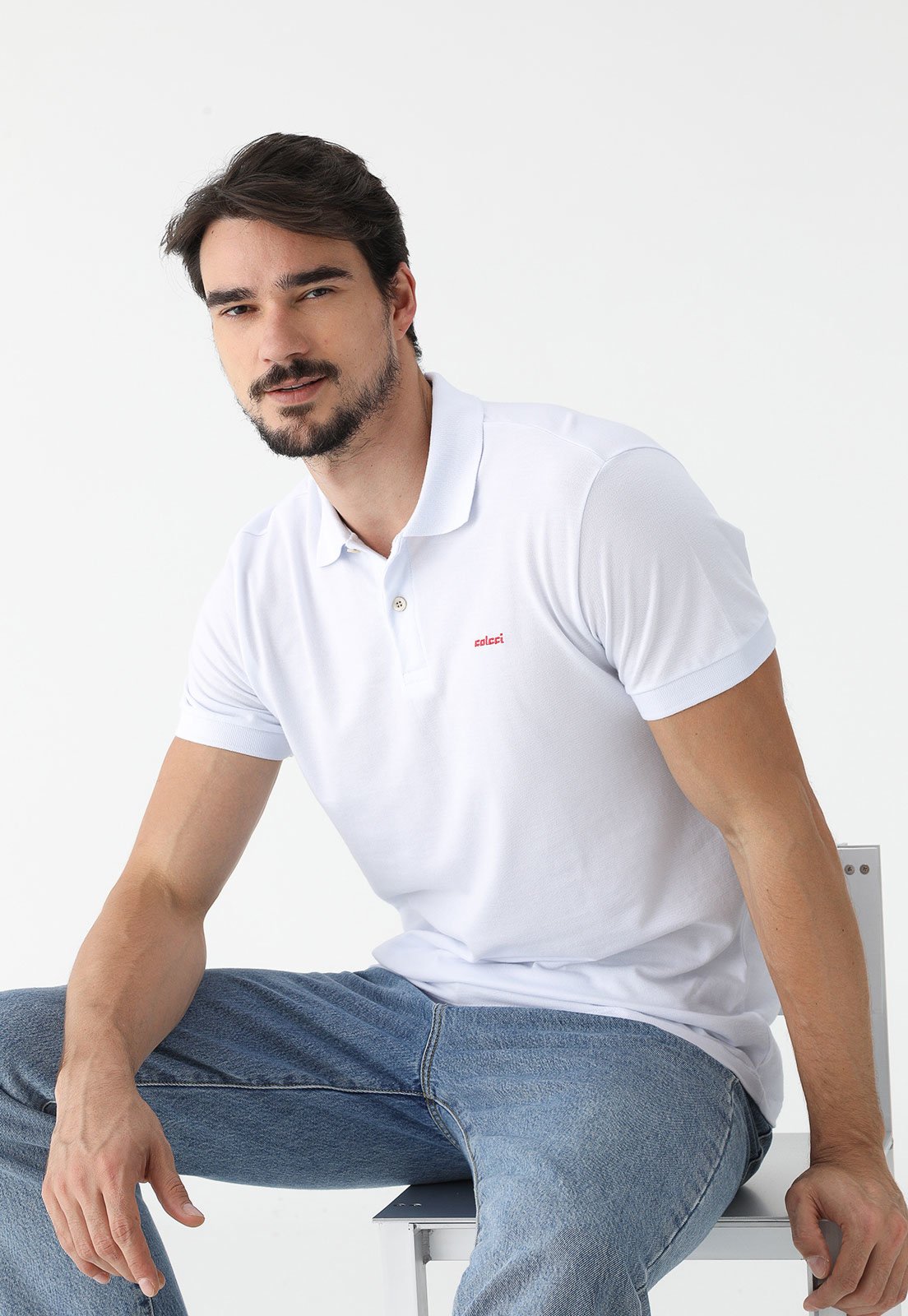 Camisa Polo Colcci Reta Logo Branca