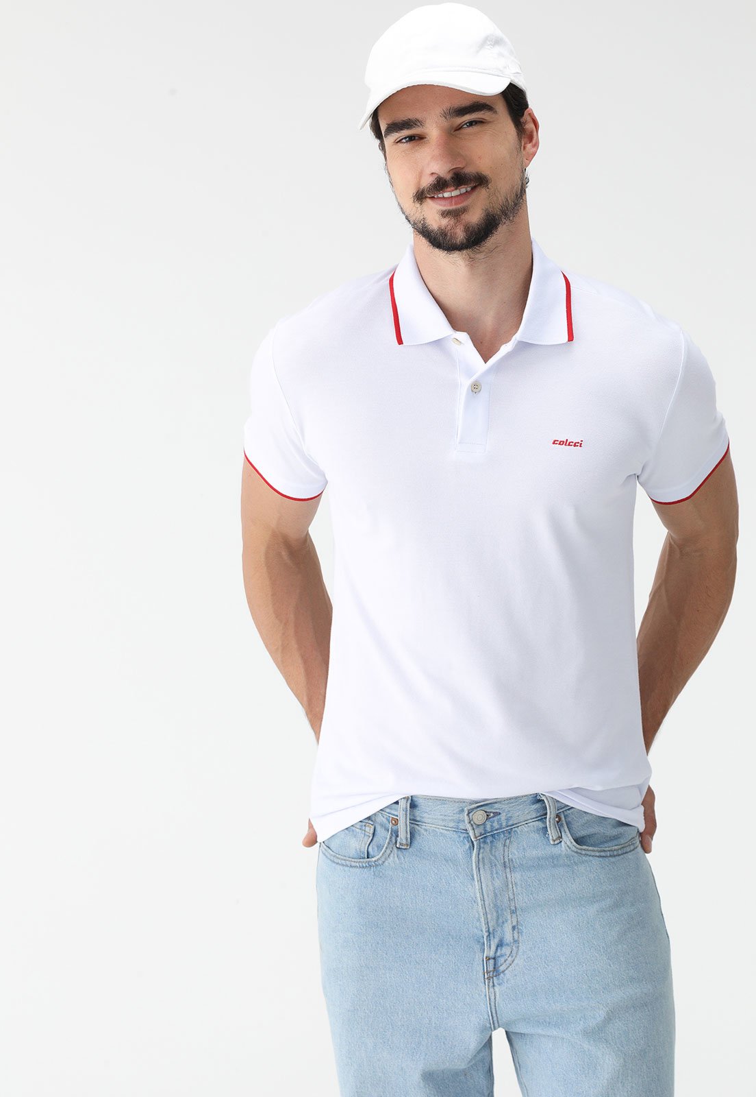 Camisa Polo Colcci Reta Logo Branca