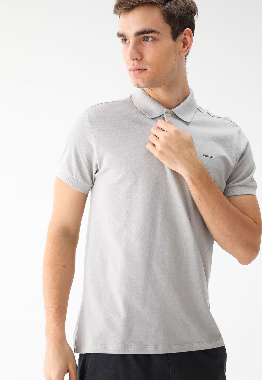 Camisa Polo Colcci Reta Logo Cinza