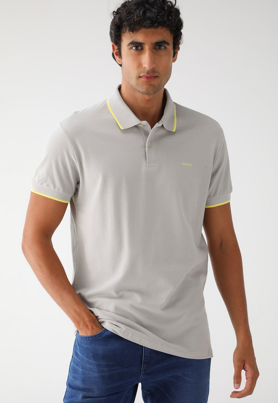 Camisa Polo Colcci Reta Logo Cinza