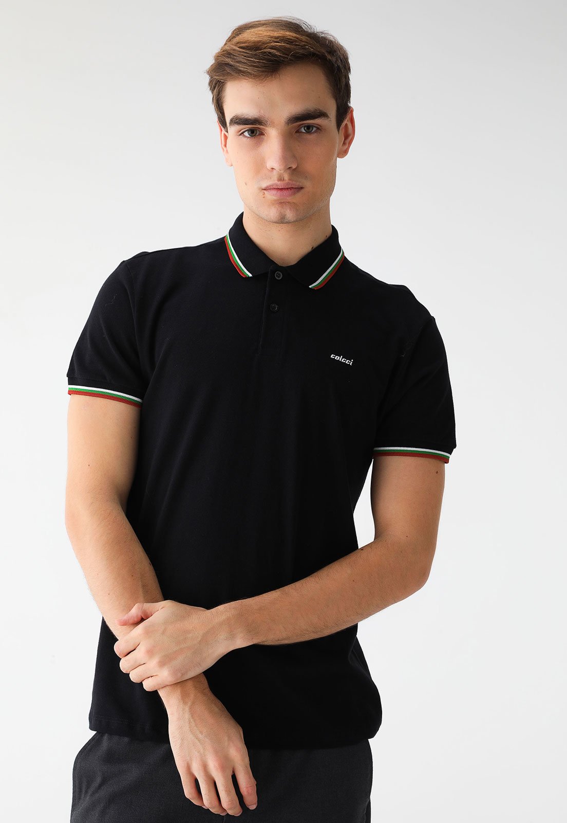 Camisa Polo Colcci Reta Logo Preta