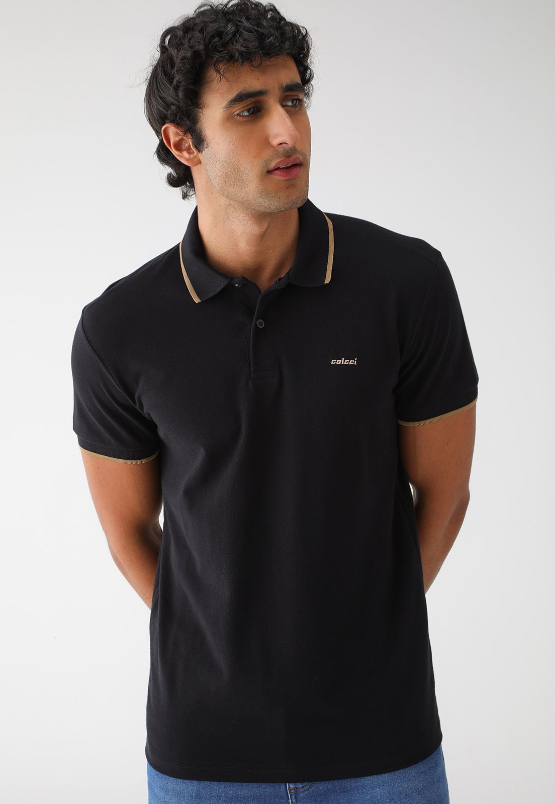 Camisa Polo Colcci Reta Logo Preta