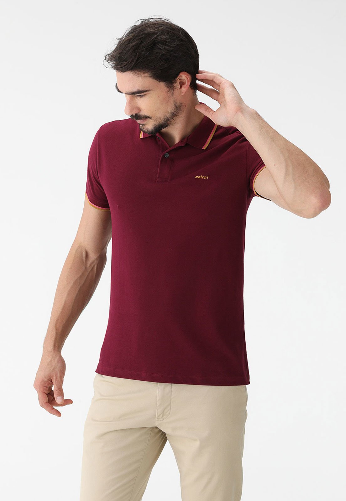 Camisa Polo Colcci Reta Logo Vinho