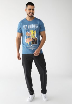 Camiseta Colcci Reta Estampada Azul