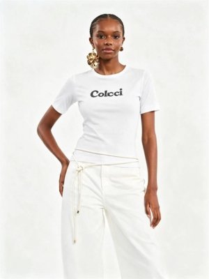 Camiseta com Logo em Brilho Colcci Off Shell