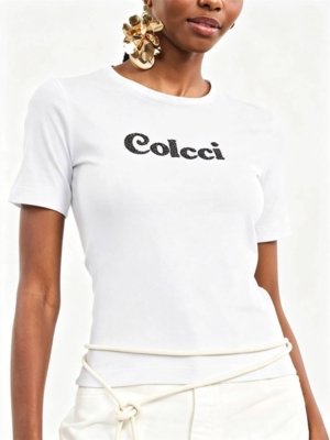 Camiseta com Logo em Brilho Colcci Off Shell