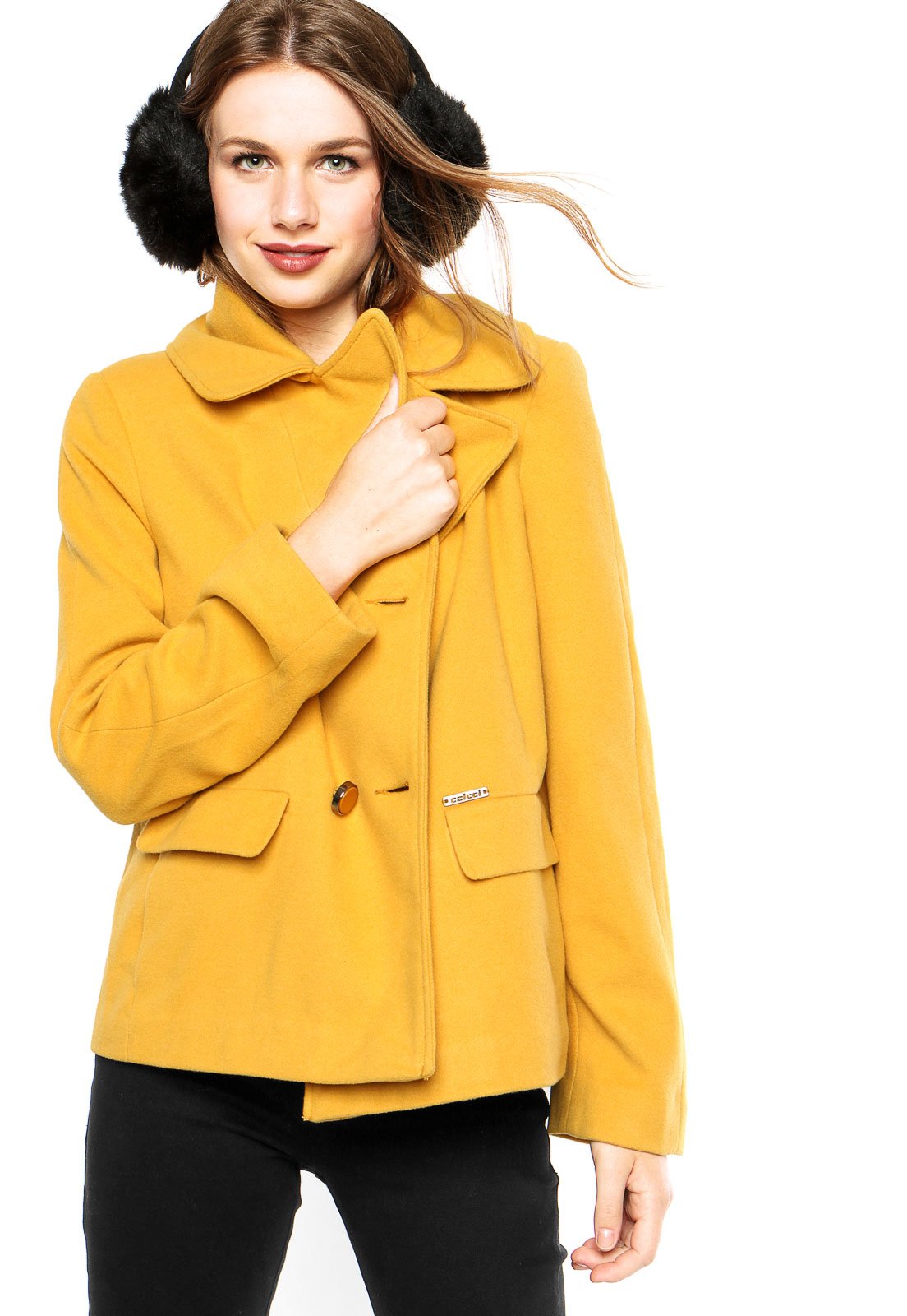 casaco lã batido feminino amarelo