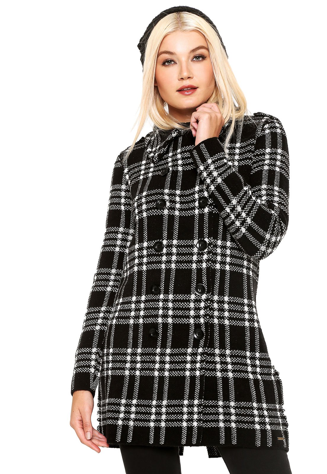 casaco xadrez feminino preto e branco