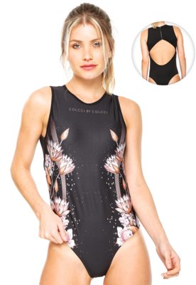 Body Colcci Fitness Floral Preto Menor preço em Body Colcci Fitness Floral Preto