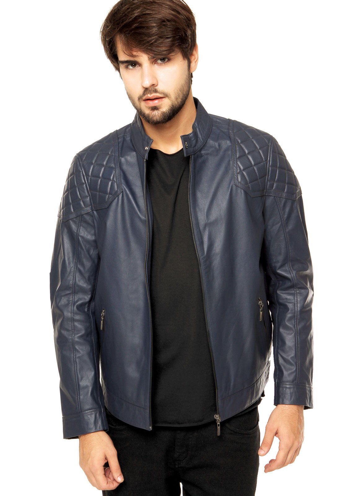 jaqueta de couro cinza masculina