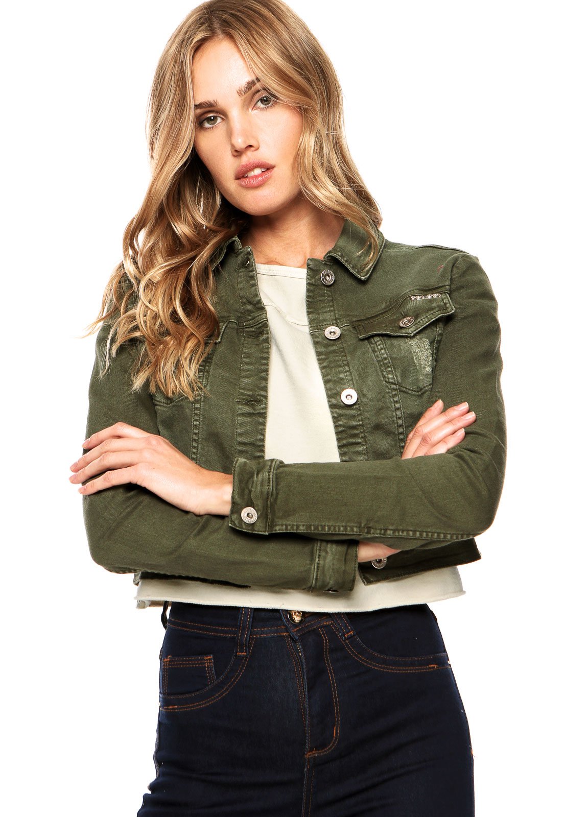 jaqueta jeans feminina verde