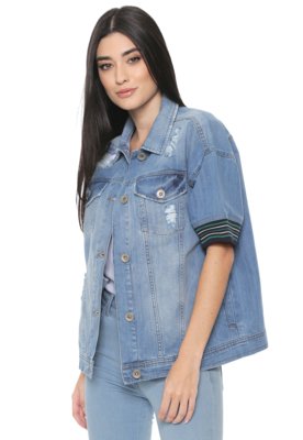 Jaqueta Jeans Colcci Destroyed Azul Menor preço em Jaqueta Jeans Colcci Destroyed Azul