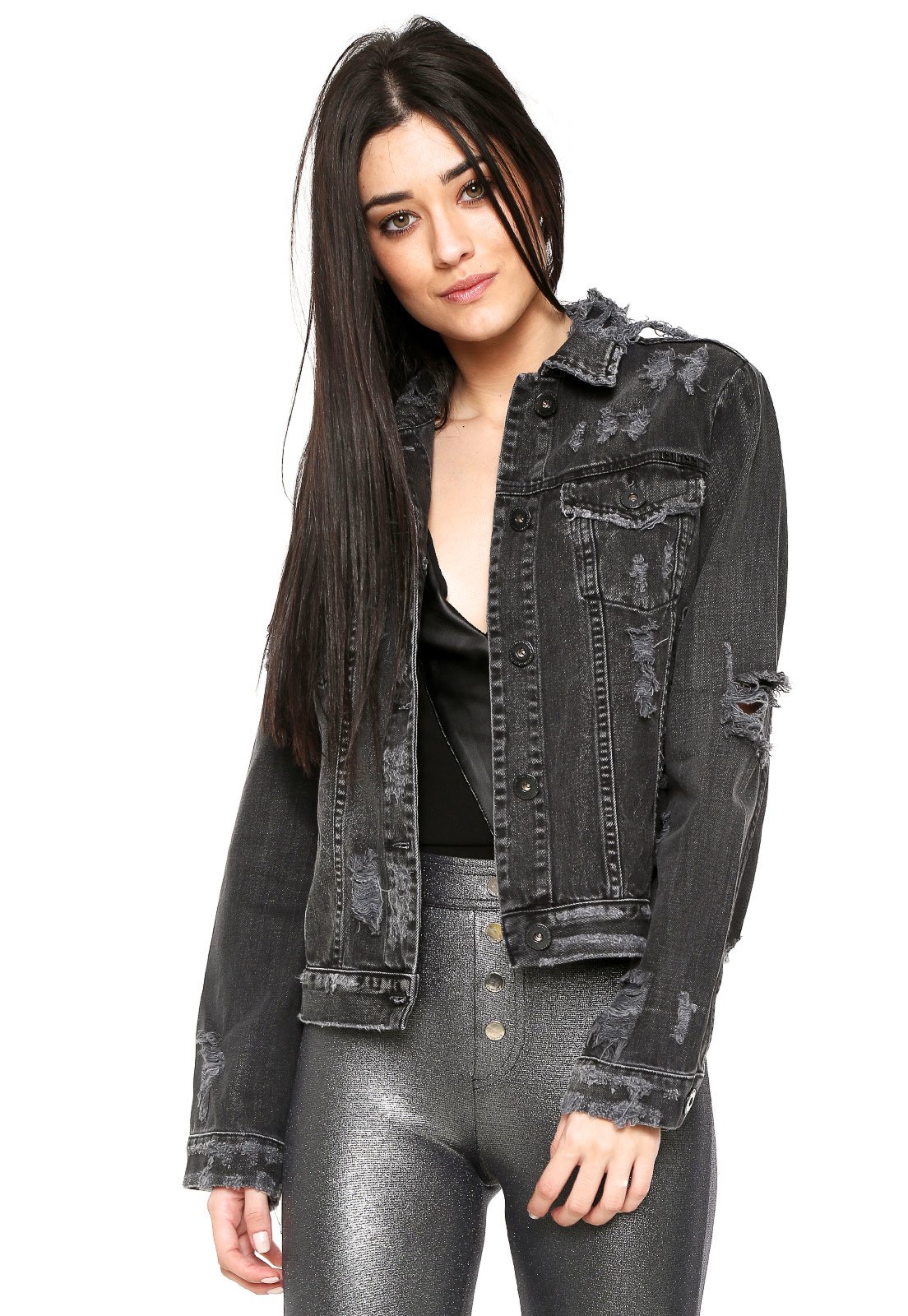jaqueta jeans preta com pelo