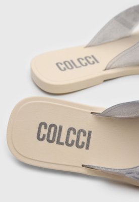 Rasteira Colcci Tira Cruzada Logo Metalizada Prata