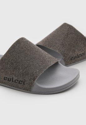 Rasteira Feminina Colcci Slide Pedraria Cinza