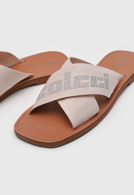 Rasteira Feminina Colcci Tiras Cruzadas Logo Pedrarias Rosa