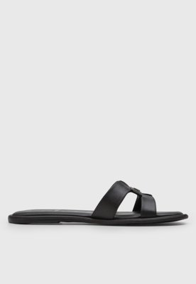 Rasteira Feminina Colcci Tiras Logo Preta