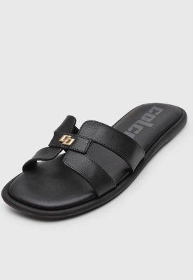 Rasteira Feminina Colcci Tiras Logo Preta