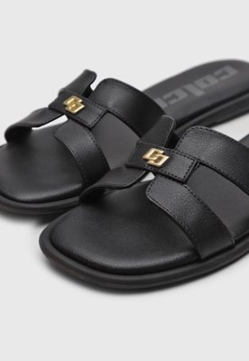 Rasteira Feminina Colcci Tiras Logo Preta
