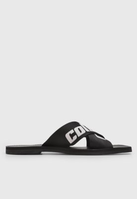 Rasteira Feminina Colcci Tiras Logo Preta