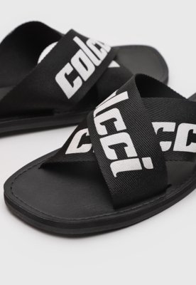 Rasteira Feminina Colcci Tiras Logo Preta