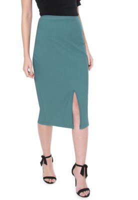 Saia Colcci Midi Canelada Verde Menor preço em Saia Colcci Midi Canelada Verde