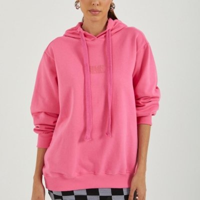 Blusão Moletom Com Capuz Loose Rosa Doja Rosa