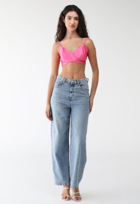 Top Colcci Ajustada Acetinado Rosa
