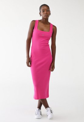 Vestido Canelado Colcci Midi Logo Rosa