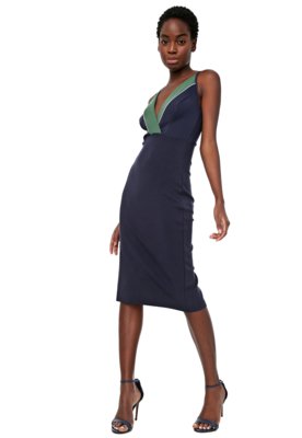 Vestido Colcci Midi Recortes Azul-marinho Menor preço em Vestido Colcci Midi Recortes Azul-marinho