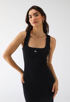Vestido Colcci Midi Ribana Logo Preto