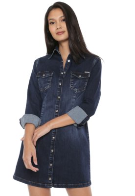 Vestido Jeans Colcci Curto Estonado Azul Menor preço em Vestido Jeans Colcci Curto Estonado Azul