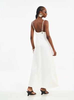 Vestido Longo com Decote V e Fenda Colcci Off Shell