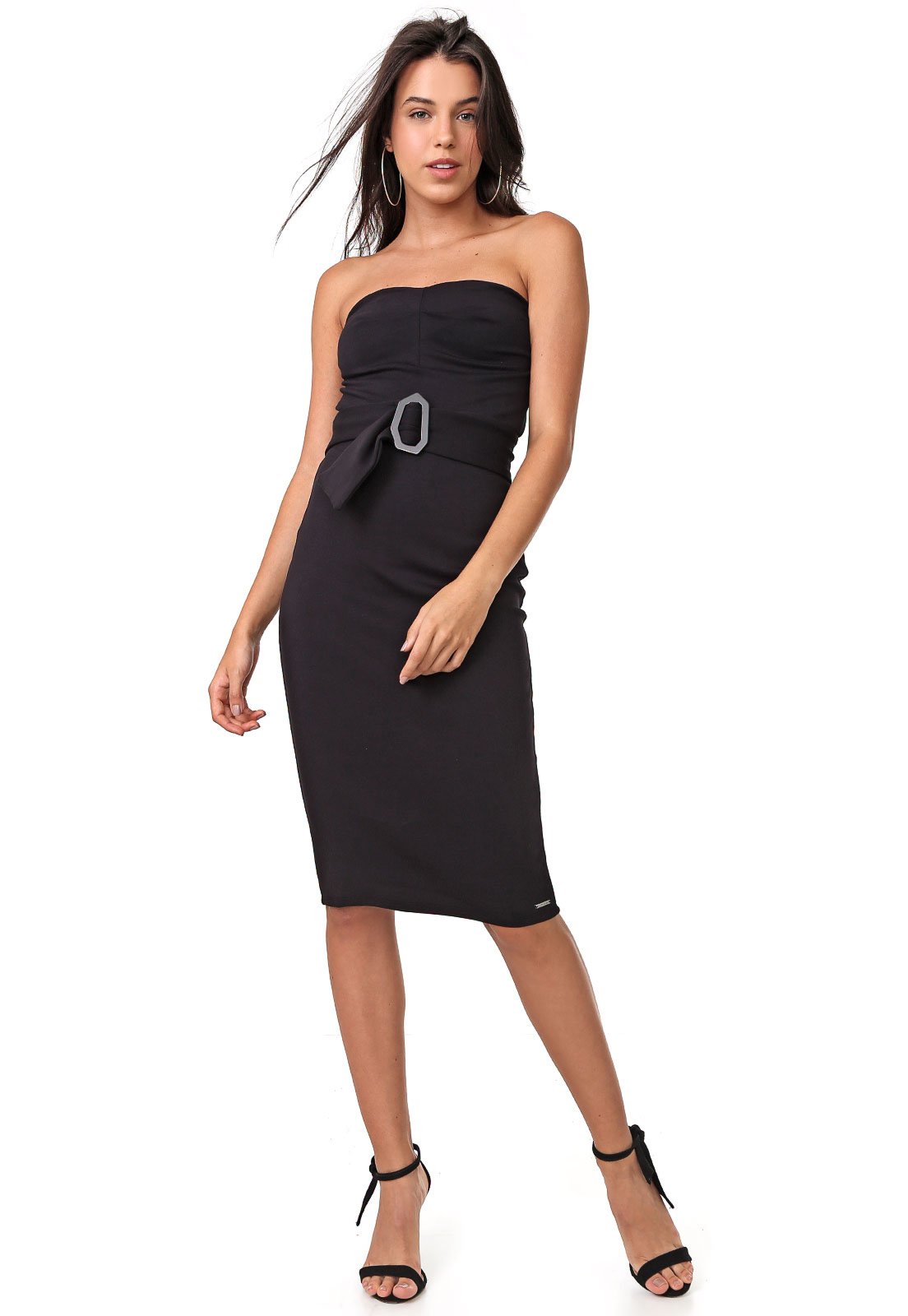 Vestido Tomara Que Caia Colcci Midi Recortes Preto - Compre Agora